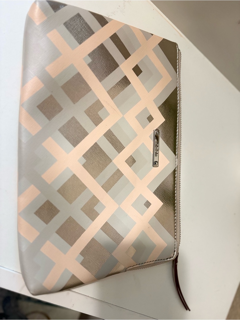 Stella & Dot Hello Gorgeous Metallic Chevron Zipper Clutch Pouch